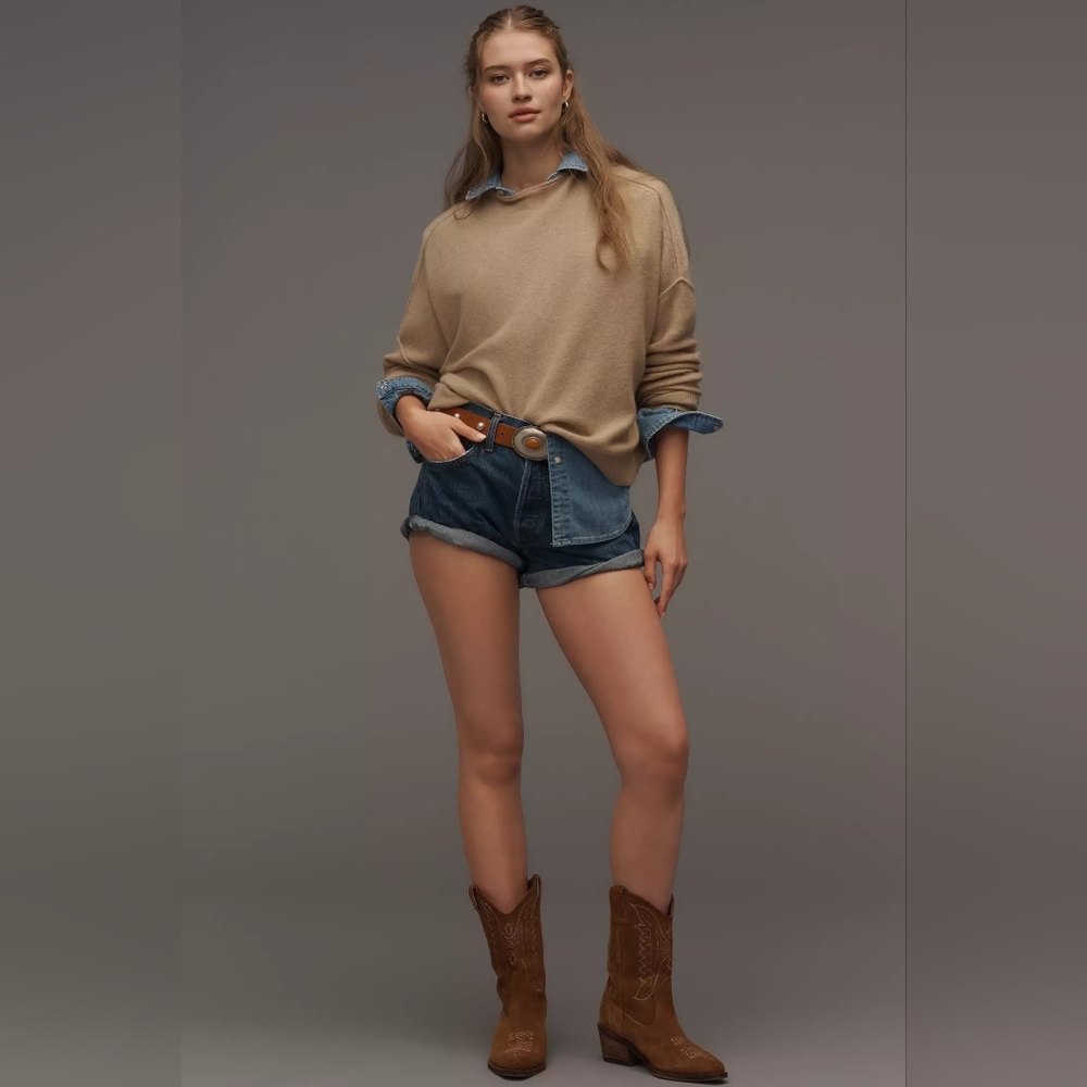 Anthropologie The Alani Cashmere Mock-Neck Sweater by Pilcro in Sand Dollar 1X - Picture 3 of 11
